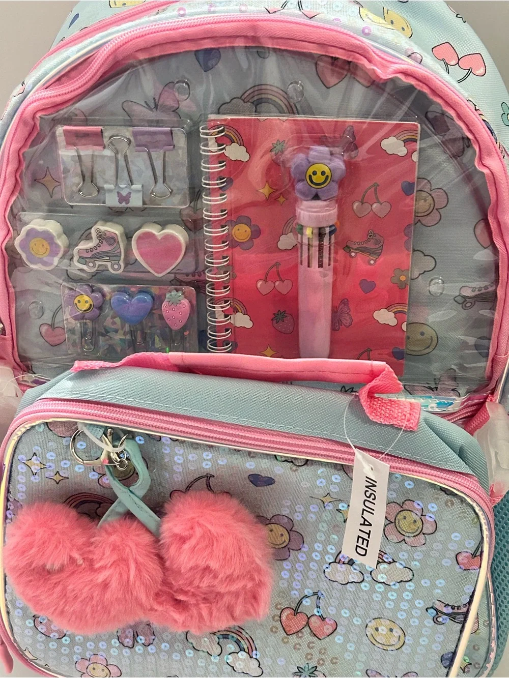 Adorable Kids Sequin Backpack with stationary set and Lunch Bag NWT